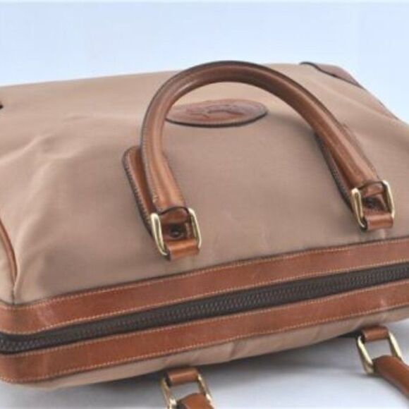 Authentic Vintage CELINE Boston Bag Nylon Handbag Leather Beige Brown - Picture 12 of 14